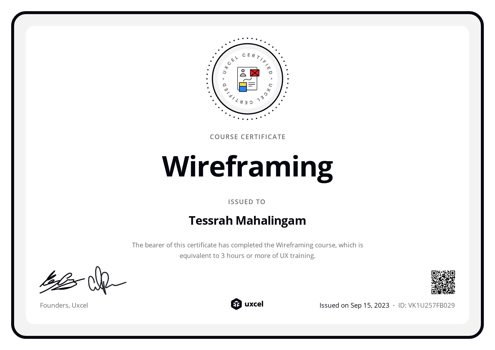 Tessrah's certificate